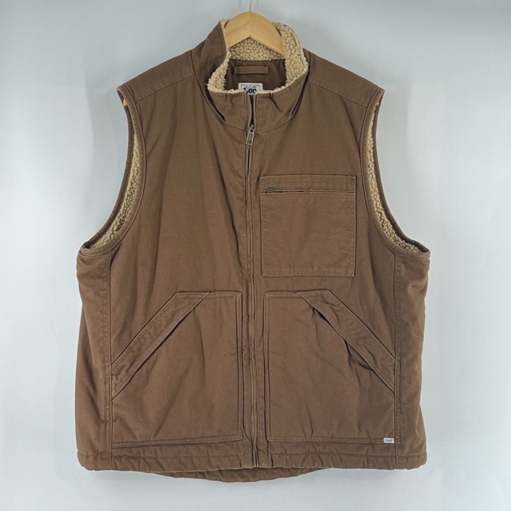 Lee Workwear Vest Mens XL Brown Duck Canvas Faux Sherpa Gorpcore Work Jacket